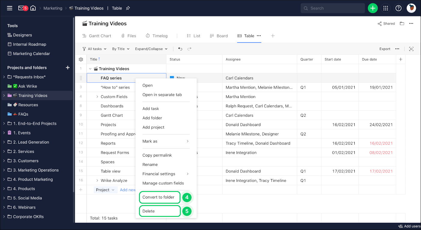 Folders and Projects in Table View – Wrike Help Center