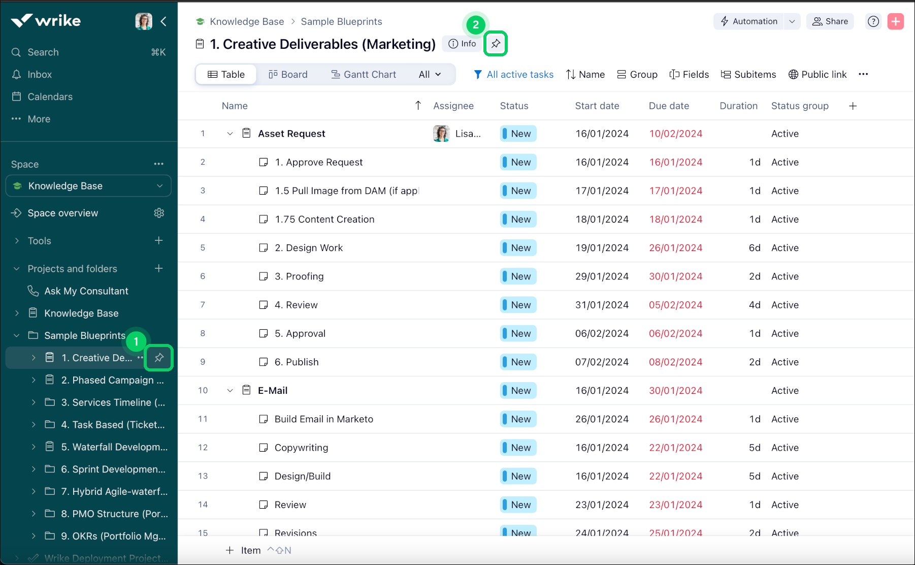 Pinning and Unpinning Projects – Wrike Help Center