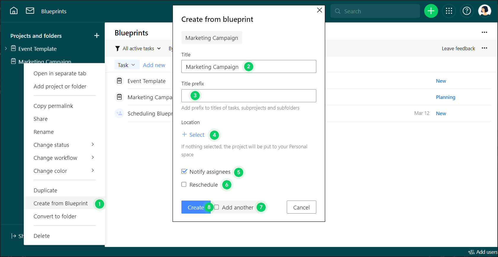 Creating a Folder or Project from a Blueprint – Wrike Help Center