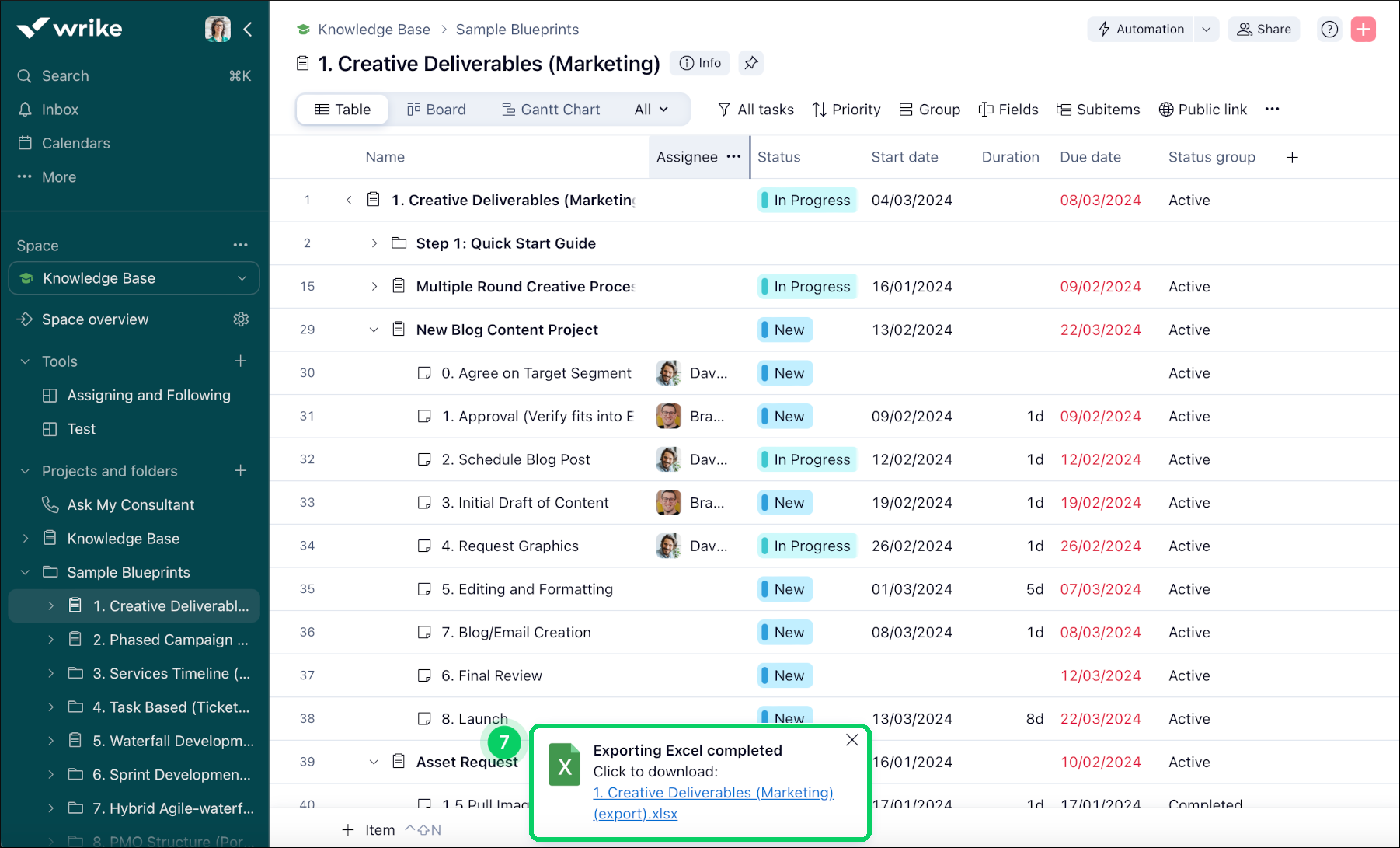 Exporting and Printing Table View – Wrike Help Center