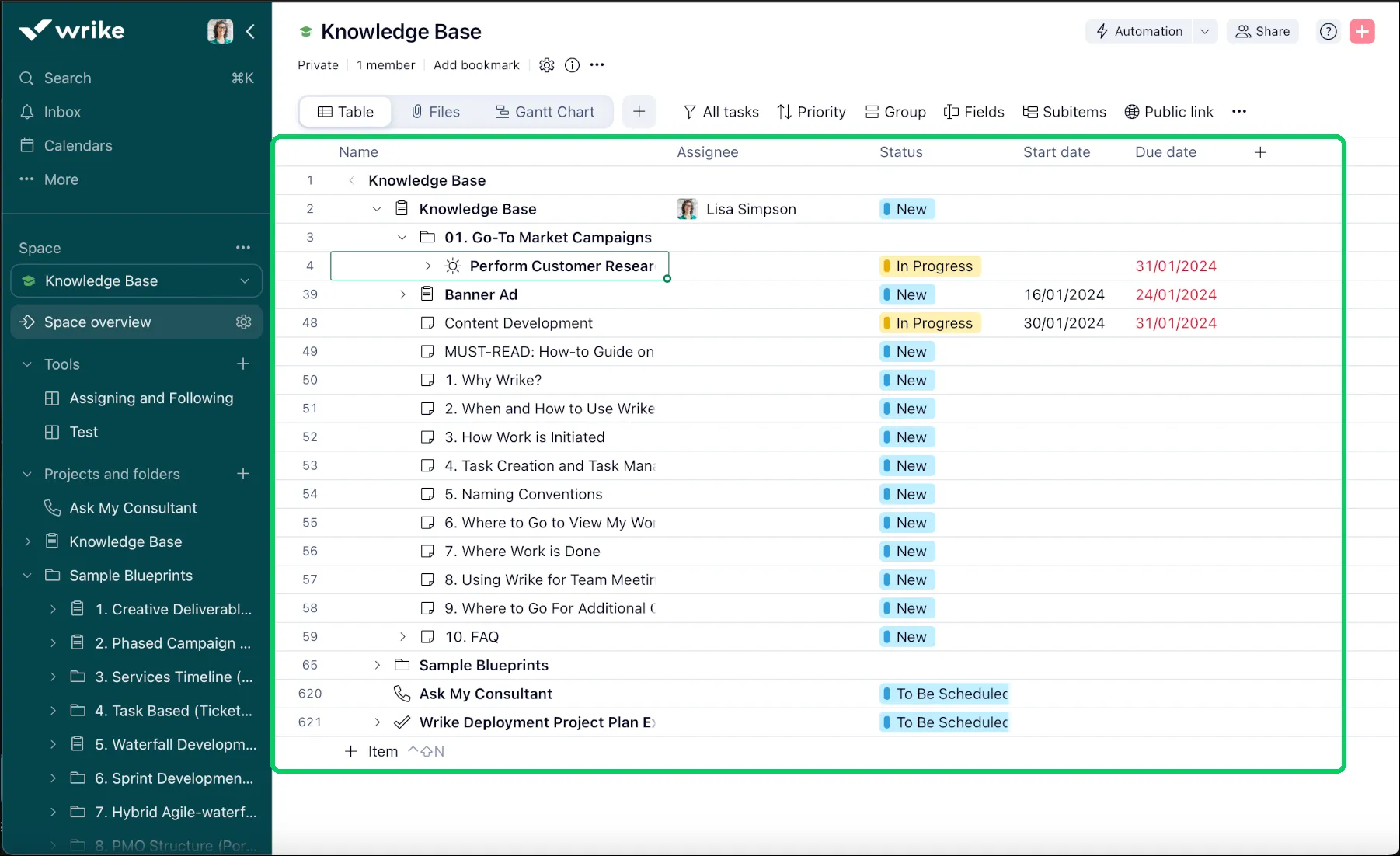 Table View in Wrike – Wrike Help Center